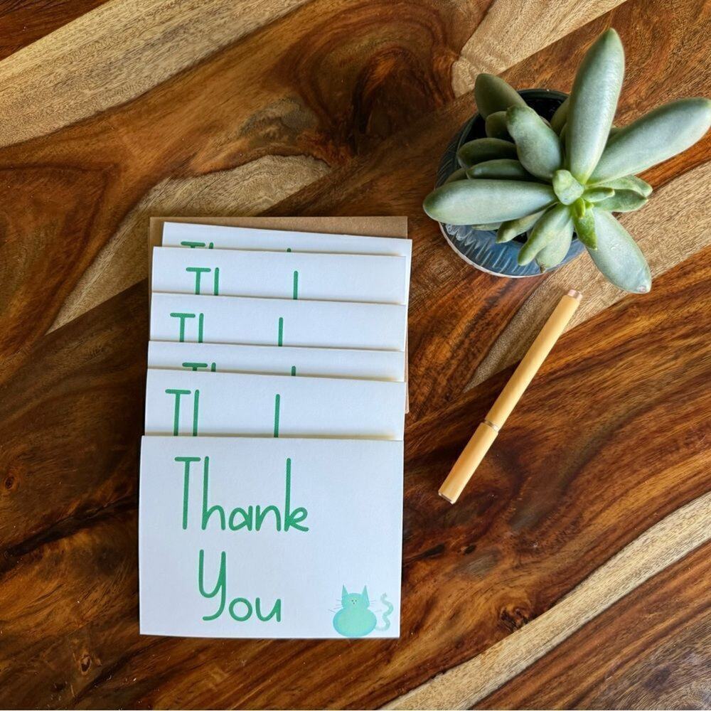 Thank You Cards Greeting Cards Blank Notes for Cat Lover Stationery Set of 6